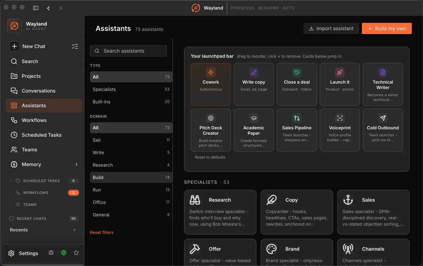 Wayland Assistants screen