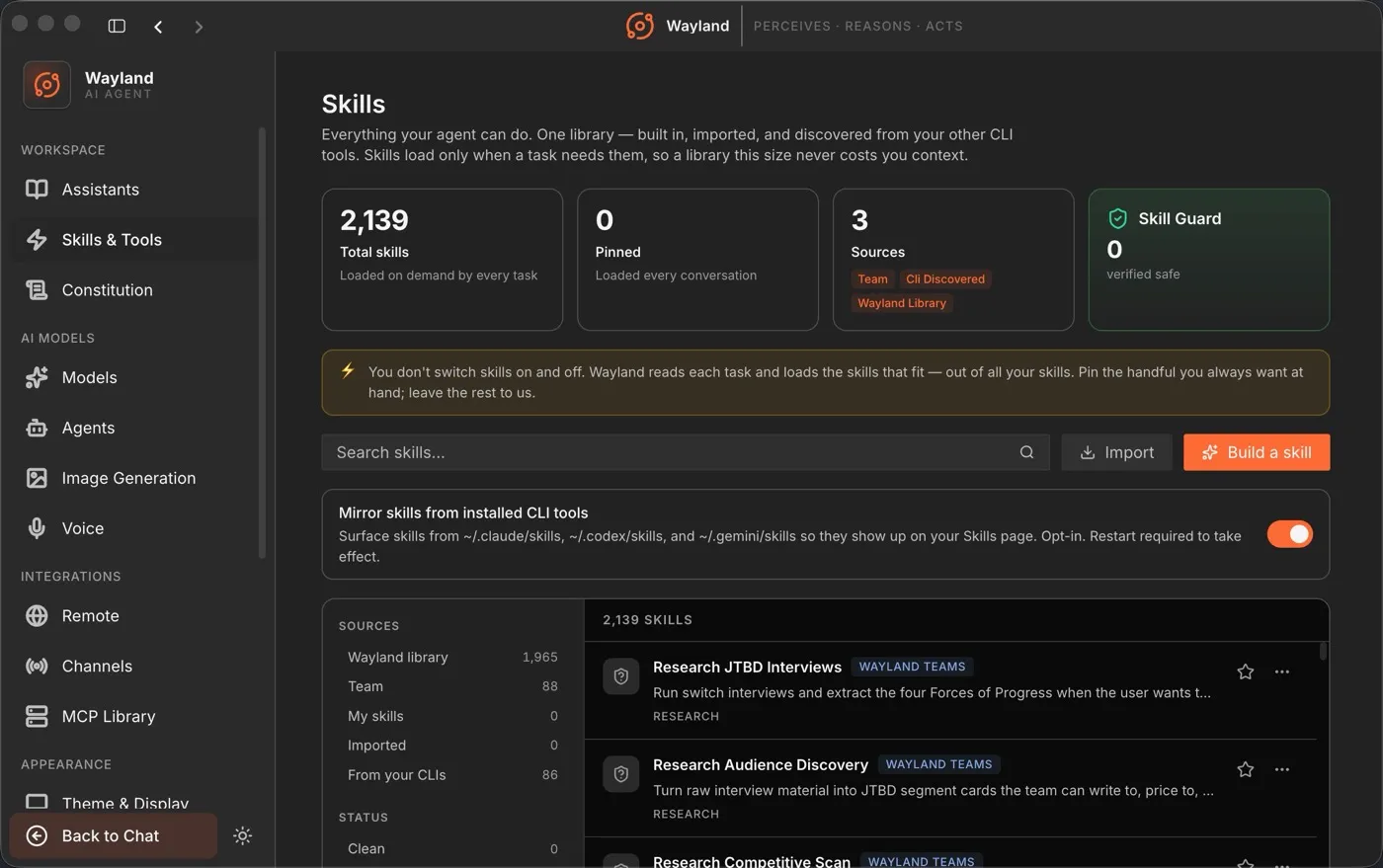 Wayland Skills screen