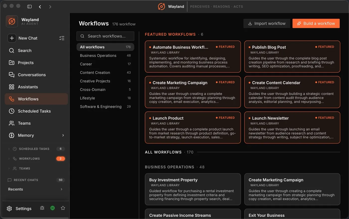Wayland Workflows screen